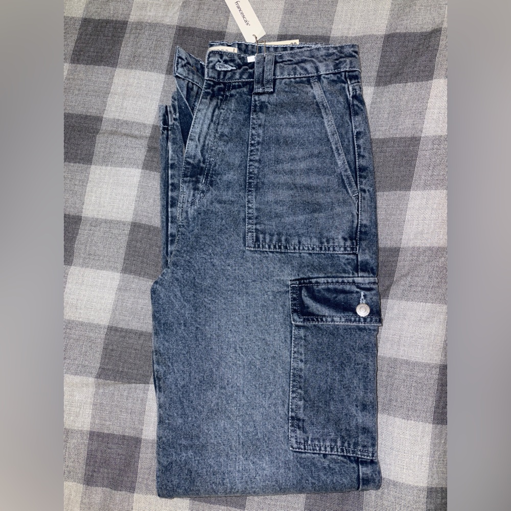 Acid Wash Denim Cargo Pants